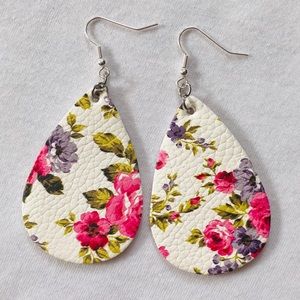 2 for $13 Floral leather teardrop earrings